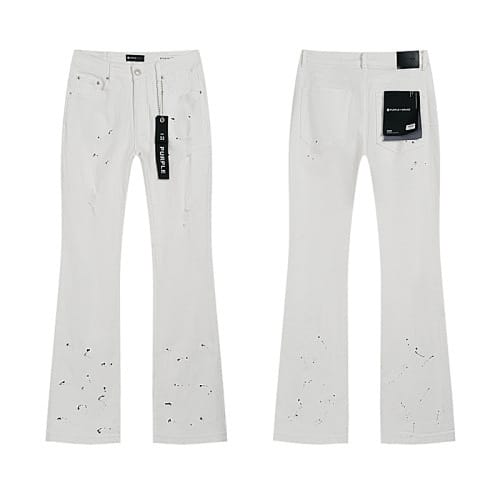 Purple Brand White Paint Splatter Distressed Flared Jeans