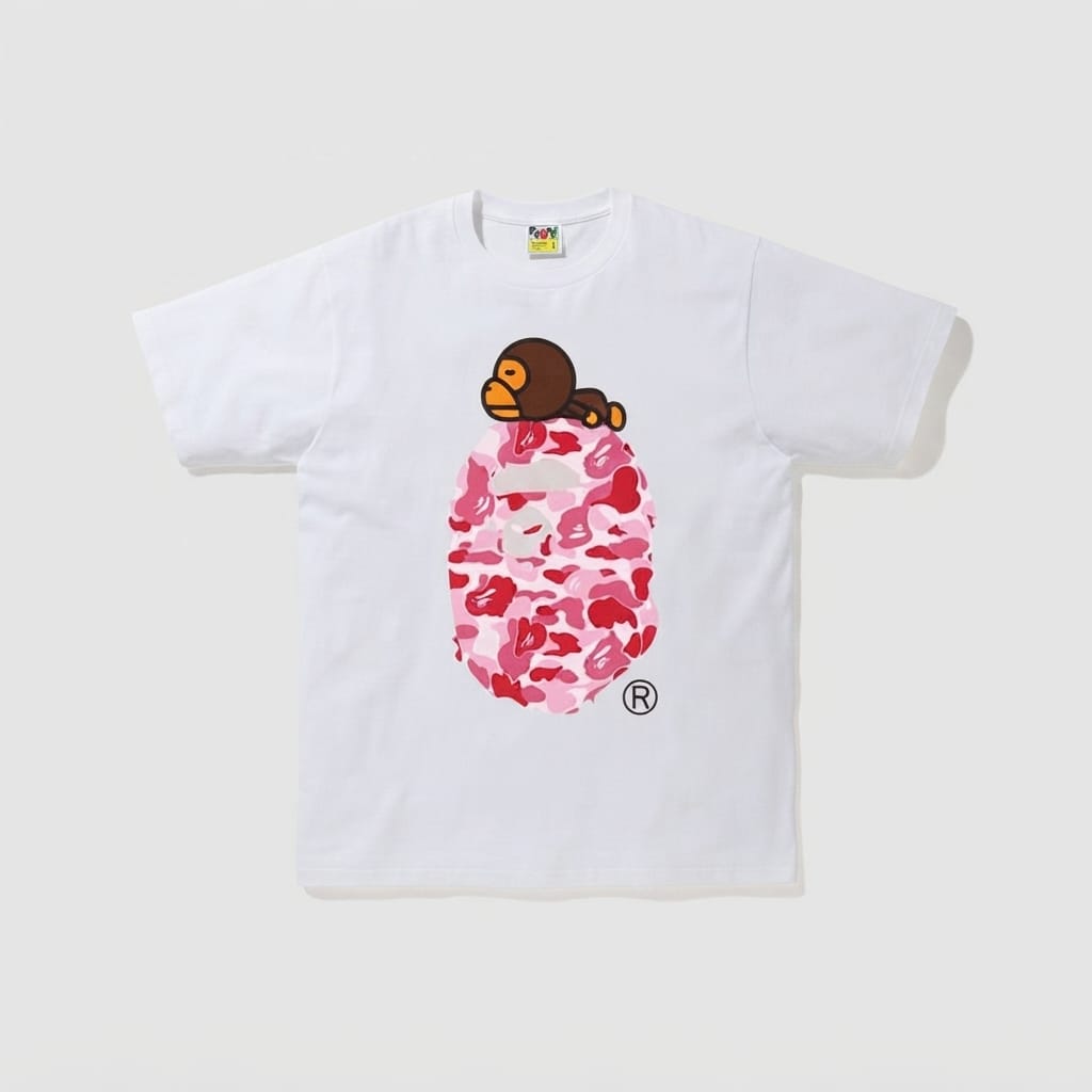 BAPE Baby Milo on Pink Camo Ape Head Tee