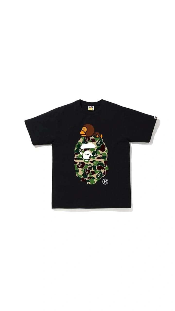 BAPE Baby Milo on Green Camo Ape Head Tee (Black)